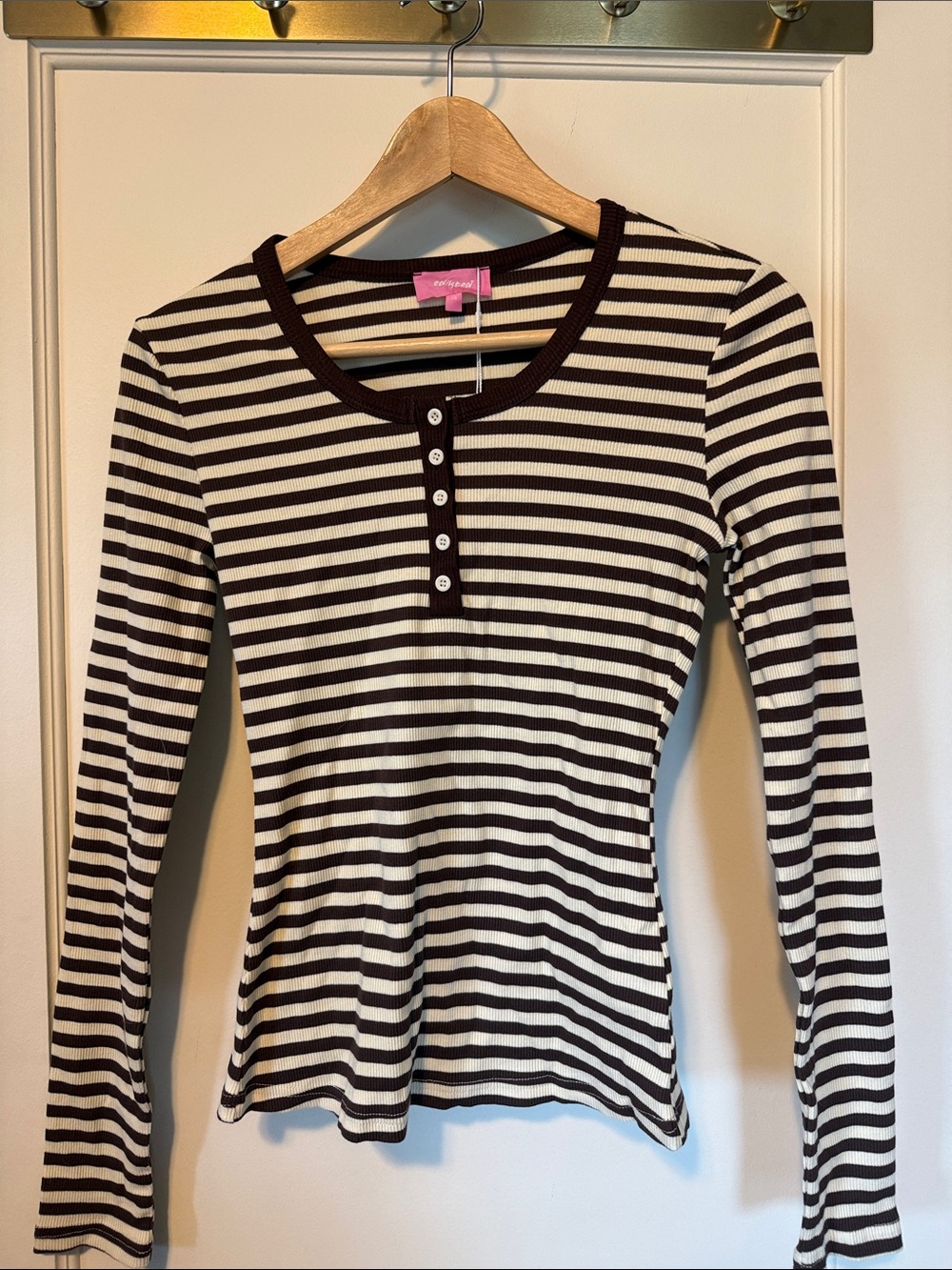 Edikted brown and cream striped Henley top size XS - nwt